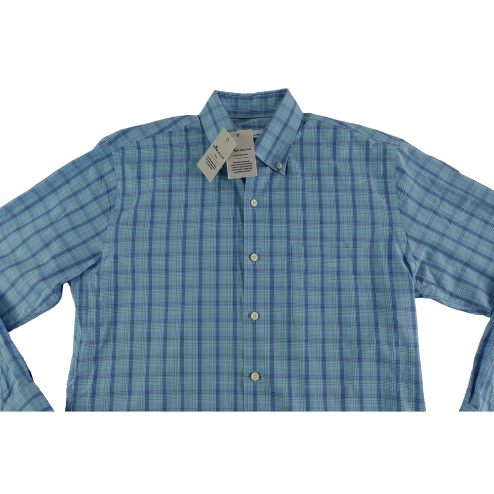 $140 Peter Millar NEW Crown Soft Stretch Silk Plaid Mens M Button Down Up Shirt